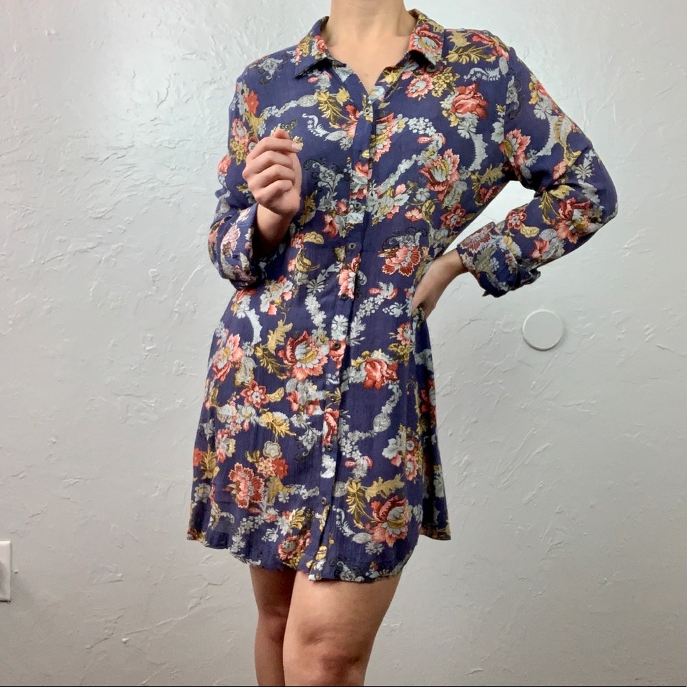Miss Me floral button down shirt dress/tunic SM